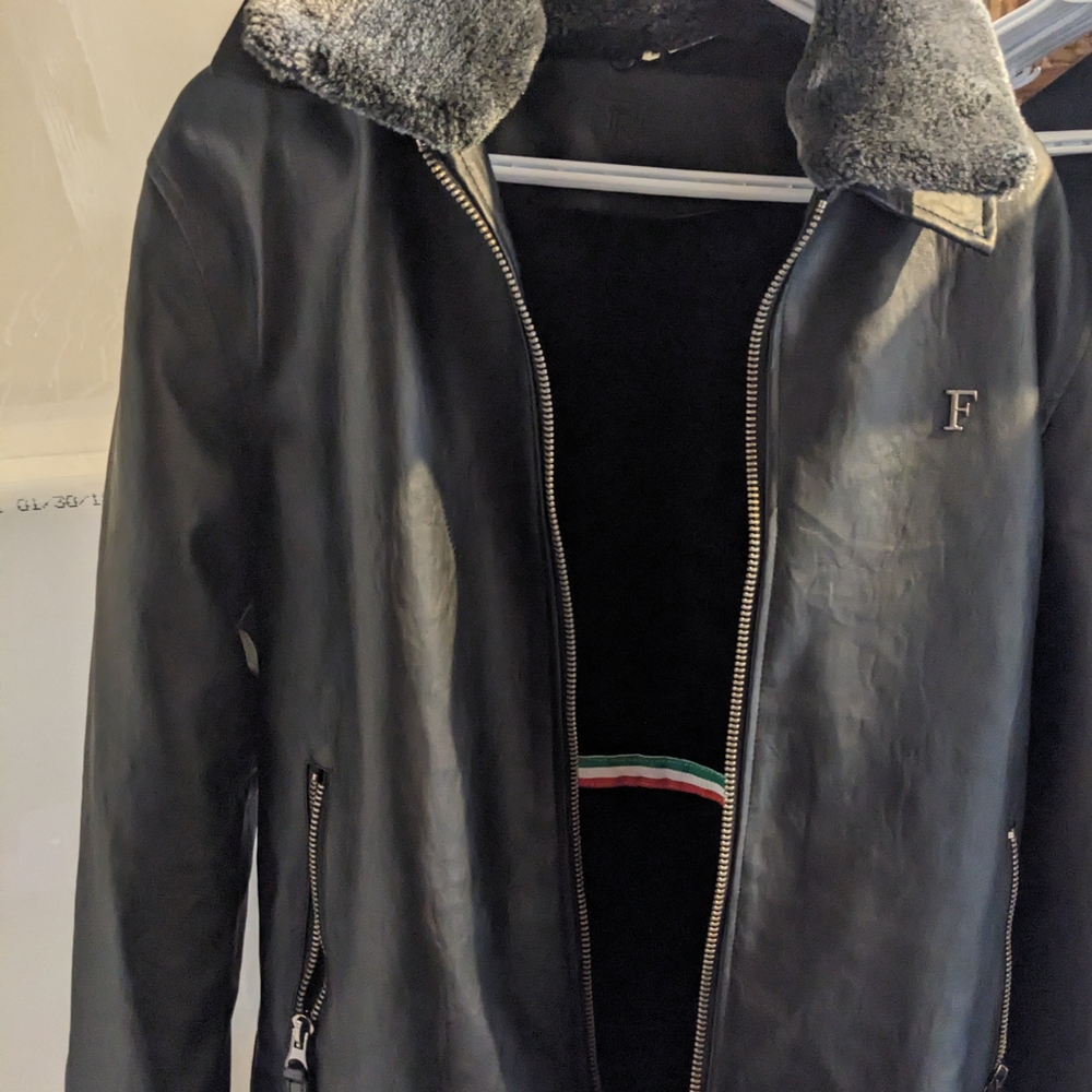 Black Faux Leather Jacket with Fur Collar